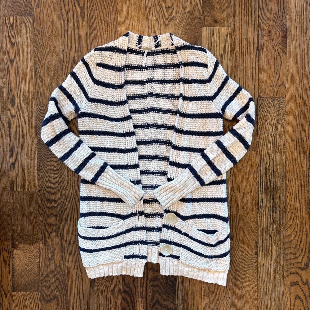 Free People Beach XS Striped Cardigan Sweater - Chunky Knit Boho Cozy
